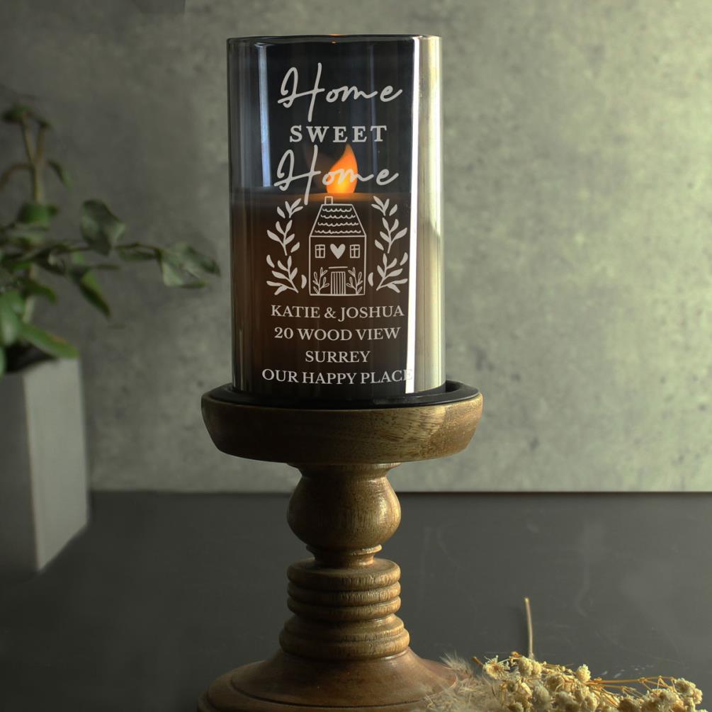 Personalised Home Sweet Home Smoked Glass LED Candle Extra Image 1